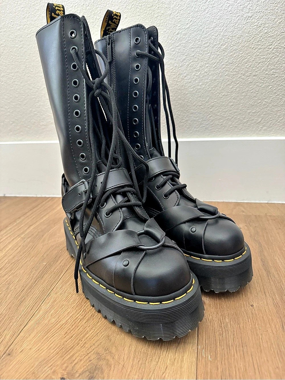 Dr. Martens 1914 Quad Harness Leather Tall Lace Up Platform Boots NWOT